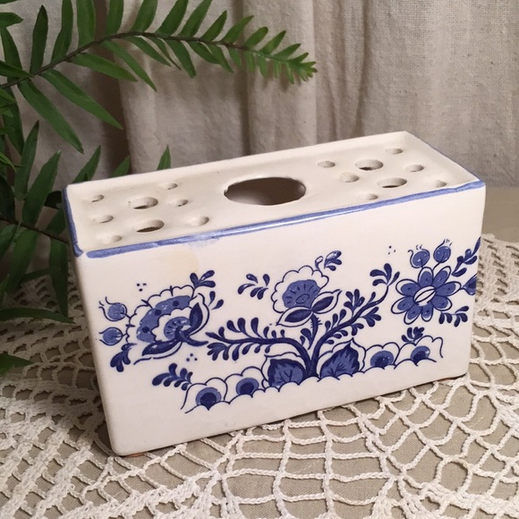Vintage Other - Vintage Delft Flower Block Vase Floral Design